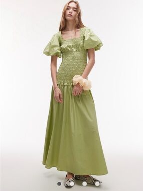 78. Topshop $94 Green Puff-Sleeve Smocked Maxi Dress
